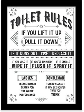 Printers Mews Toilet Rules A5 Print in Black Frame Bathroom Art Prints Bathroom Print Décor 18 X 24.5cm (7x9.6inch)