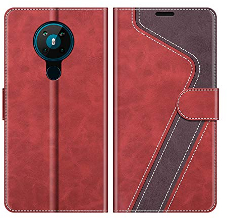MOBESV Hülle für Nokia 5.3 Handyhülle, Lederhülle mit Kartenfach, Klapphülle mit Ständer, Flip Case Handytasche Schutzhülle, Modisch Rot