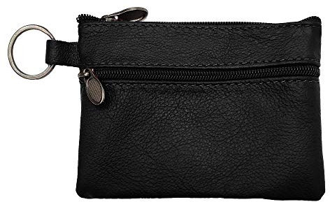 LOLUNA® Petit Porte-Monnaie Cuir véritable Pratique - Carte bancaire - Clé - Compact Plat pour Homme et Femme Plusieurs Couleur (Noir)