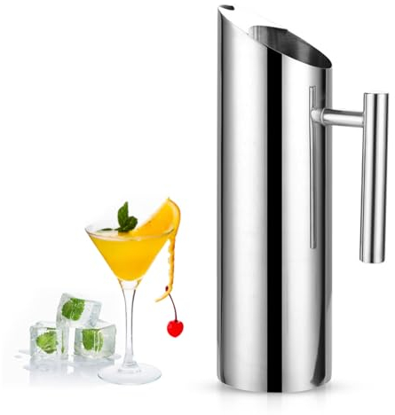 Pichet à eau en acier inoxydable,pichet inox, Cruche à Eau avec Bec verseur et Anse, Pichet à Eau en Acier Inoxydable 1,5 litres Carafe Eau, cruche à eau 1.5L avec garde-glace(1,5 L)