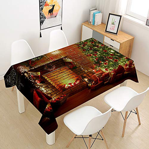 Chickw1 Tischdecke Weihnachten Rot Abwaschbar Rechteckig Tischdeko Wasserdicht Ölfest Polyester Pflegeleicht Outdoor Garten Tischdek Weihnachten Decoration (140x260cm,Heiligabend)