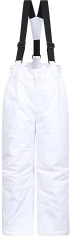 Mountain Warehouse Honey Kinder Schneehose - schneesicher, Schneegamaschen, Verstärkte Knie Ski Bekleidung mit Reißverschluss am Knöchel und abnehmbaren Trägern, Winter Weiss Kinder 128 EU (7-8 Jahre)