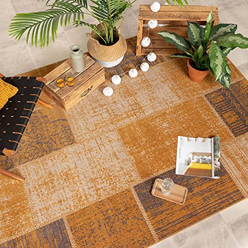 FRAAI | Home & Living Teppich Vintage - Spring Patchwork Ockergelb Taupe - Polypropylen - Kurzflor - Vintage, Patchwork - Boho, Orientalisch - Wohnzimmer, Esszimmer, Schlafzimmer - Carpet