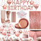 iZoeL 30 Invités Decoration Anniversaire Femme Fille Rose, Vaisselle Jetable Anniversaire, Ballons Anniversaire Nappe Rideau Ballons Confettis, Assiettes Papier Tasses Serviette Pailles - Or Rose