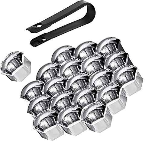 Bseical 20 Stücke Schraubenabdeckung，Radmutter Kappe Universal für Schrauben mit Entfernung Werkzeug Set für Autos，ABS Abdeckkappen für Schrauben KFZ 17mm丨19mm丨21mm Galvanikprozess (Silber, 21mm)