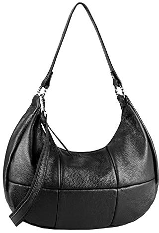 OBC Made in Italy Damen Leder Tasche Shopper Schultertasche Handtasche Umhängetasche Hobo Bag Umhängetasche Ledertasche Crossbody City Bag Crossover Schwarz
