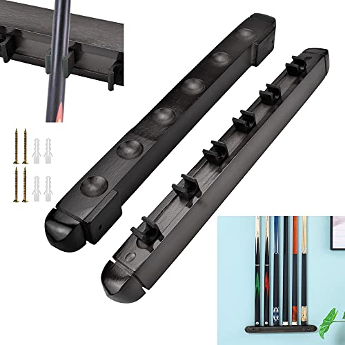 BUENTYA Billard Wandhalterung Wandqueuehalter Holz Billard Queue Halter Wandmontierter Pool Cue Wall Mounted Rack 40cm * 4,8cm * 3,3cm mit 6 Klemmen für 6 Queues Billardzubehör (Schwarz)