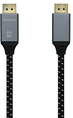 Aisens Cable Displayport V1.4 8k 60hz macho a macho 1.5m gris negro