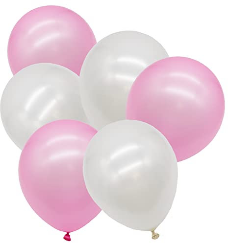 TRIXES Lot de 50 Ballons en Latex Rose & Blanc - Effet Métallique - Mariage, Fête d'Anniversaire, Saint Valentin, Baby Shower, Décorations de Noël - Remplis d'Air/Hélium