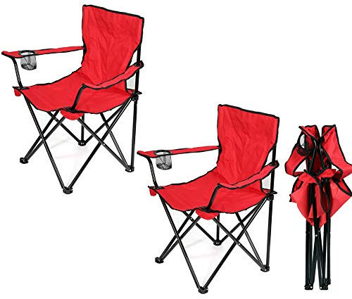 HUOLE Chaise de Camping Pliante en Plein air, siège Pliable Portable léger Chaise de Camping Pliante avec Porte-gobelet, Chaise de pêche, Chaise de Pique-Nique en Plein air(Rouge)
