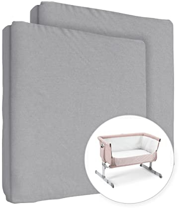 2X Jersey 100% Baumwolle Spannbetttuch für 90x55cm Baby Nachttisch Kinderbett Matratze (Grau)