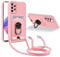 JMstore Coque Cordon de Collier Compatible avec Samsung Galaxy A53 5G, 360°Anneau Support avec Fente Carte Protection de la caméra Silicone Case-Pink