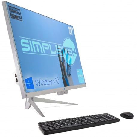 PC All in One RGB Core i3 Windows 10 Pro 27 Full HD RAM 4 Go SSD 120 Go | Webcam intégrée, WiFi5, Bluetooth | Ordinateur fixe de bureau tout-en-un Simpletek