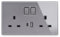 UK Standard Black 13A Glass Panel 18W Type-C, QC3.0 Type-A USB Quick Charge Port Double Socket Switched Earthed,146 * 86mm (Grey)