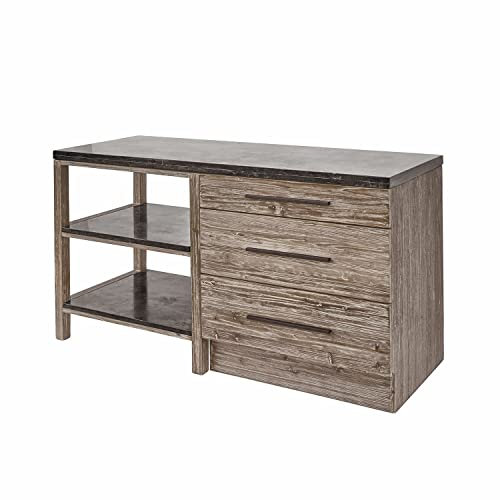 Loberon Küchenblock Cambria, robust & alltagstauglich, mit White-Washed-Finish veredelt, DREI Schubladen, Küchenmöbel, Tannenholz, Blaustein, Eisen, schwarz/braun