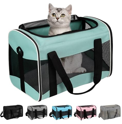 Cat Carrying Case Pet Dog Carrier Soft-Sided Cat Bag Airline Approved, Pet Travel Carrier Up to 15 Lbs, Collapsible Cats Carrier Dog Carrier for Medium Small Cats Dogs(17x11x11 Green)