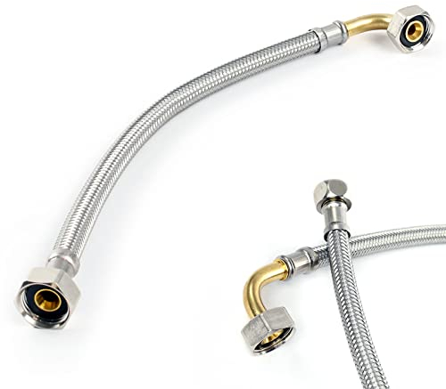 XPOtool Flexschlauch 300 mm Länge, Innendurchmesser DN8, 1/2 Überwurfmutter mit Bogen (18,64 mm), 3/8 Überwurfmutter (14,95 mm), Panzerschlauch Edelstahl EPDM