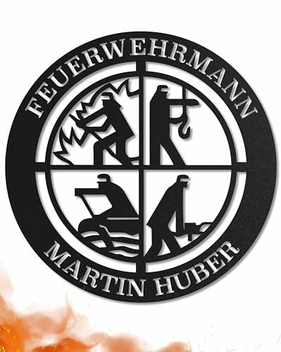 Feuerwehr DFV Signet - Personalisierter Anhänger, Zubehör und Dekoration mit Offiziellem DFV Signet, Stahl & Edelstahl - Ideal als Feuerwehr Zubehör & Geschenk. (Metallschild)