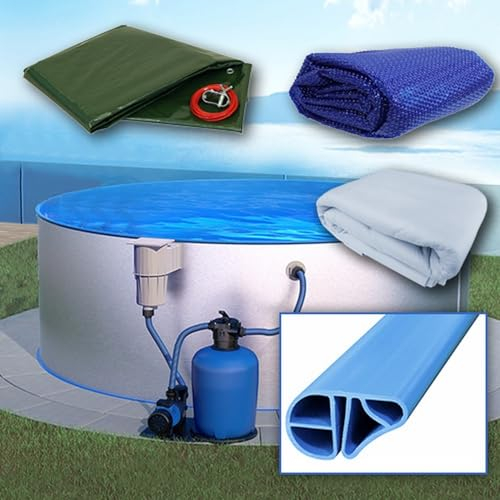 SAXONICA Rundpool Ø 350 x 120 cm I All IN ONE Set I Poolfolie blau 0,6 mm I Zubehör I Basic Handlauf I 3,5 x 1,2 m