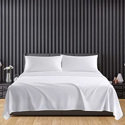 Sunshine Comforts Microfiber Flat Sheets King Size Breathable, Anti Wrinkle, Shrink and Fade Resistant Bed Sheets Bedding & Linen 260 x 254cm White Bedding King Size Flat Sheets Washable