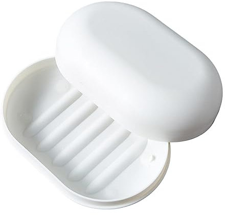 F Fityle Boîte à savon avec égouttoir et couvercle amovibles, porte-savon, porte-savon rectangulaire (, Blanche