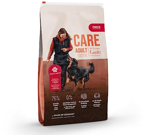 mera Care Adult Lachs, Hundefutter für normal aktive Hunde, mit 76% tierischen Protein, ohne Weizen, 10kg