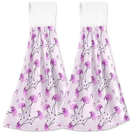 linqin Lila Flamingos Handtücher mit Hakenschlaufe 2er Set Bad Handtücher mit Schlaufen Yoga Handtuch Mikrofaser