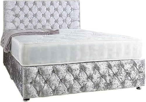 Perfect Sleep Luxury Divan Bed Crushed Velvet with Ortho Mattress, Single, Double, King Size Bed, With Drawer Options, Including Headboard (4ft Small Double, 0 Drawers)