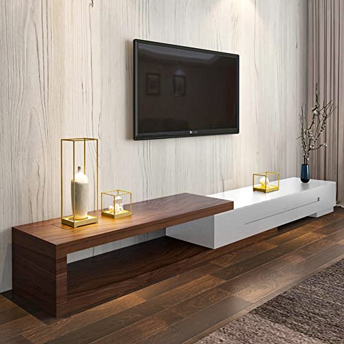 POVISON TV Schrank ausziehbar 200cm-260cm, ausziehbarer TV Lowboard weiß braun, Medienkonsole aus Holz für Wohnzimmer mit 3 Schubladen komplett montiert