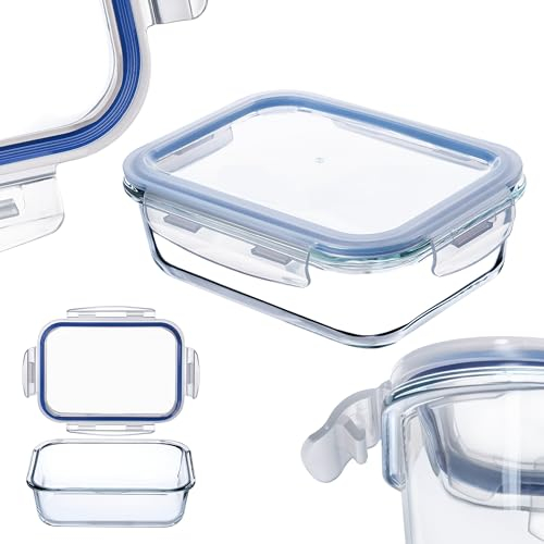 KADAX Glasbehälter mit Deckel, Lebensmittelbehälter, Spülmaschinenfester Lebensmittelbehälter, Verschließbare Frischhaltedose, Aufbewahrungsbehälter (Rechteckig 1520ml)