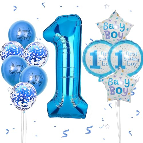 Geburtstagsdeko 1 Jahr, VUCDXOP 1 Jahr Blau Geburtstag Deko, Luftballon 1. Geburtstags, Geburtstag Deko 1 jahre, Folienzahlen Ballons, Folienballon Zahl 1 für Geburtstags Party Dekoration