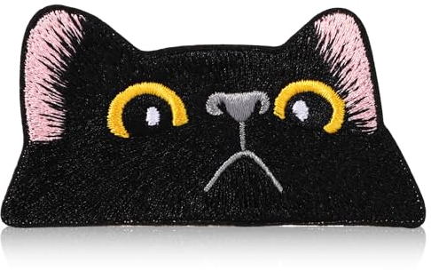 Katzen Aufnäher zum Aufbügeln, Niedlich Dekorativ Katzengesichts-Aufnäher Abzeichen zum Aufnähen Bestickte Applikation für Hemden Jeans Jacken Hüte DIY-Handwerk (Schwarz)