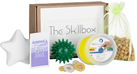 The Skillbox - Skill Hilfe Set für Erwachsene und Jugendliche bei Stress, Panikattacken, Belastungszustände - Skillset mit: Akupressurringen, Anti-Stress-Bällen, Therapieknete & AmmoLa Riechampullen
