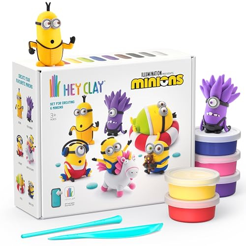 HEY CLAY - 15 Dosen lufttrocknende Knete für Kinder ab 3 Jahren - Kreatives Bastelset - Modelliermasse lufttrocknend Knete ab 3 Jahre (Minions)