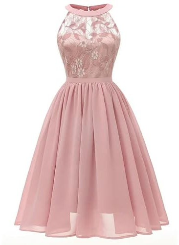 Robe plissée en Mousseline de Soie en Dentelle Lilas Douce élégante Taille Haute Femmes Robes mi-Longues d'été sans Manches Robe de soirée-Rose-XXL