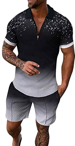 Generisch Männer Trainingsanzug 2-teilige Outfits Kurzarm T-Shirts und Shorts Jogging-Sets Sweatsuits Trainingsanzug Anzug Herren Outfit Herren Komplett Set Sportbekleidung FüR Herren Set Kurz