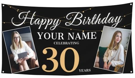 Pancarta de Cumpleaños Personalizada Con Nombre y Foto - Decoración de Fiesta Para Mujeres, Hombres y Niños