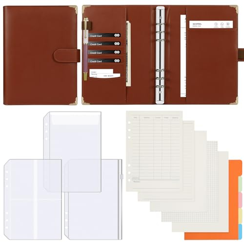 Skycase din a5 ring binder - ring binder a5,ringbuch a5 nachfüllbar,6 Löcher Loseblatt PU Leder,Ringbuchordner Ringbinder Planer,Ringbuch DIN A5 Tagebuch Ringbuchhülle mit Füllpapier (Braun)