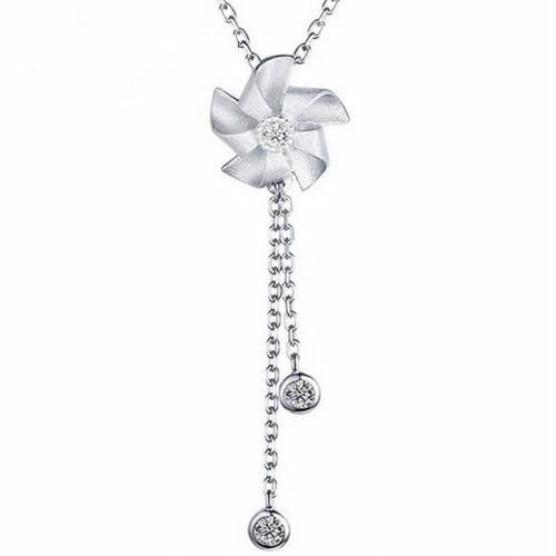 OUJTWMDQ S925 Sterling Silver Gardenia Open Five-Leaf Windmill Necklace Female Short Clavicle Chain Fashion Jewelry, Windmill necklace, 925 silver