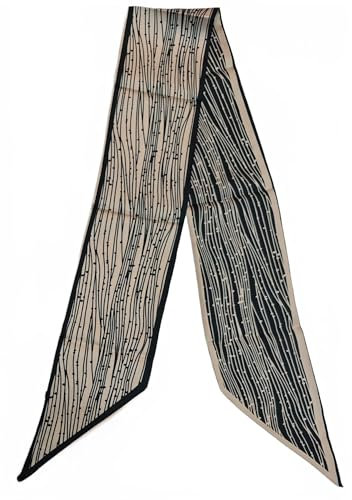 GIMIRO Satin Seidenschal 148 x 13,5 cm Krawatte Double Layer Bund für Blazer, Mantel, Kleid Damenkrawatte Geometrisches Streifenmuster Schwarz-Weiß (67# Lines - Small Dots Coffee)