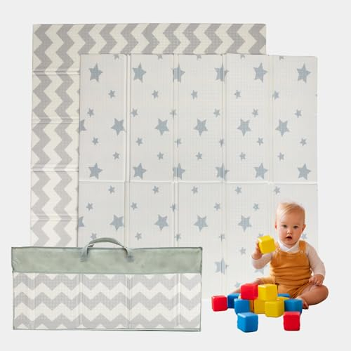 Baby-Spielmatte, faltbar, sensorisch, wasserdicht, ungiftig, wendbar. Vielseitige Matte, perfekt zum sicheren Krabbeln. (Stars and Geometry, 180cm x 200cm x 1.5cm dick)