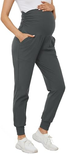 Pantalon de maternité pour femmes avec poches, extensible pour la grossesse, jogging pour le sport, décontracté, pantalon de yoga avec poches, gris foncé, XL