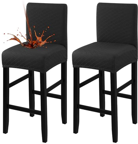 Fuloon Wasserdichter Barhocker Bezüge mit Rückenlehne | Abnehmbar, Waschbar, Stretch Jacquard, Hohe Barhocker Stuhlbezüge, für Esszimmer, Hotels, Abendessen, Schwarz