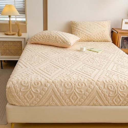 KLUOT Fleece Spannbettlaken 150 x 200 + 30 cm Extra Tiefe Tasche Bettlaken Flanell Cashmere Touch Spannbetttuch für Boxspringbett Topper Matratze bis 30 cm