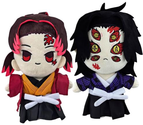 2 Set Kimetsus No Plüschtiere Anime Ghost Killing Figur Yoriichi and Kokushibo Plush Toys Niedlich Plüschpuppe 23 cm / 9 Inch Geburtstagsdeko Doll