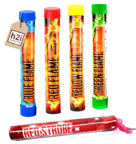 h2i Bengalo - Bengalfeuer | 5 St. | Color Mix | 40 s | Kraftvolle Handfackel für spektakuläre Lichteffekte | Leuchtfackel & Lanzenlicht mit heller Flamme & Rauch | Ideal für Partys & Events |f| Kat F1