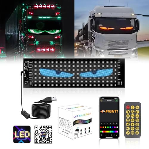 70mmx173mm,Yeux LED pour Camion, Panneau LED Voiture, Yeux LED Doux pour Camion, Lampe Oculaire Colorée pour Pare-Brise avec Contrôle APP et Télécommande(Taille Min Pas pour camions)