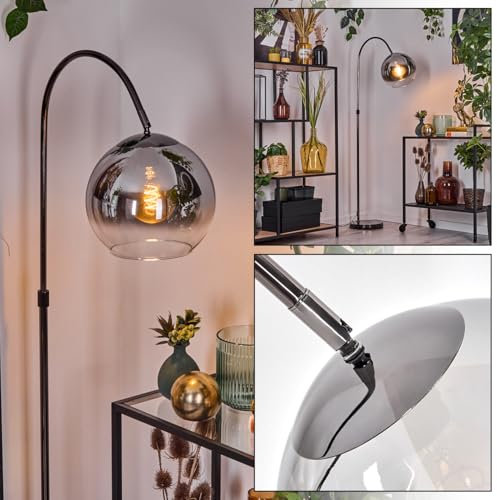 HOFSTEIN Stehleuchte Koyoto, Stehlampe aus Metall/Glas in Schwarz/Chrom/Rauch/Klar, verstellbare Leuchte im Retro/Vintage-Design (Ø 25 cm), Fußschalter, 140 cm, E27, Wohnzimmer, Schlafzimmer, Flur