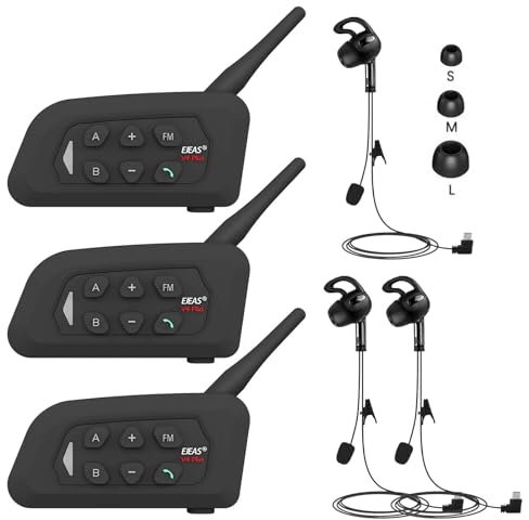 SolaMr V4C Plus Referee Intercom Headset, Bluetooth 5.1 Speakers for Left Ear, Interphone Communication System with CVC Noise Reduction, FM Radio & 4-Way Intercom up to 1500M - 3PACK