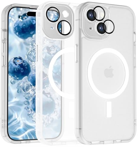 YUANDMI für iPhone 15 Hülle kompatibel mit MagSafe, Hanyhülle für iPhone 15 Magnetisch Dünn Matte Touch Kameraschutz, Anti-Gelb rutschfest Kratzfest Schutz Stoßfest Hülle Transparent Weiß